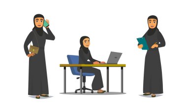Set of business arab woman character with hijab. people character.character.