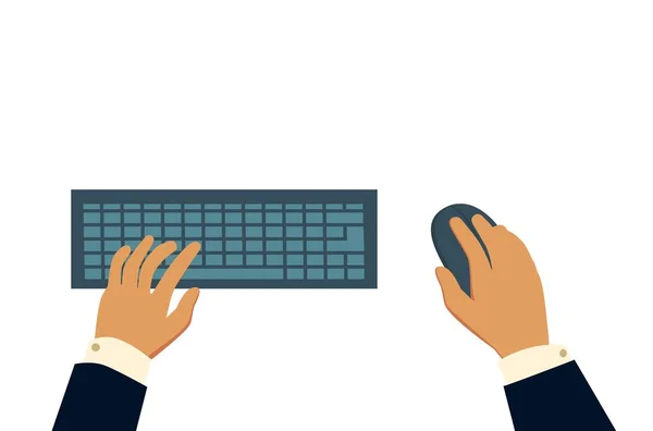 Computer keyboard and mouse with hands of user - stock — Stock Vector