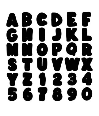 Set of cute letters, numbers and symbols. Hand drawn graphic font. Vector letters set. Fun style with decorations. For nursery, birthday invitation, children's party.