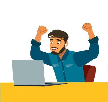 geçici işçi - beyaz izole içinde laptop üzerinde çalışan mutlu başarılı adam portresi. kavram iletişim.