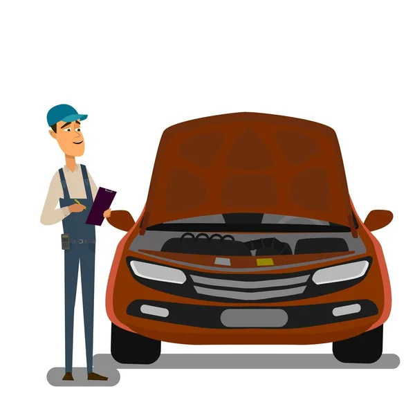 Car Mechanic Working In Auto Repair Service. Vector illustration — Stock vektor