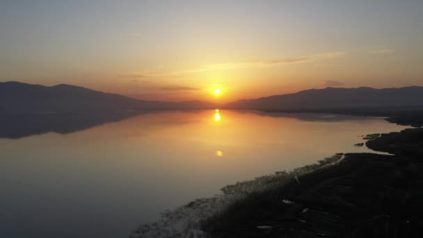 Smuk Solnedgang Søen Luftfoto Iznik Lake Tyrkiet – Stock-video
