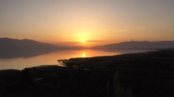 Beau Coucher Soleil Sur Lac Vue Aérienne Lac Iznik Turquie — Video