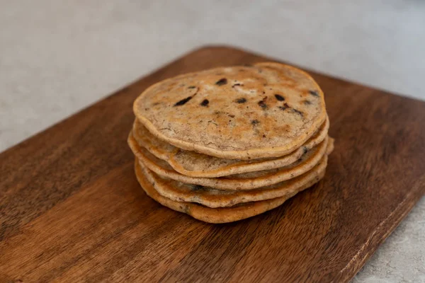 stack of vegan chocolate chip pancakes