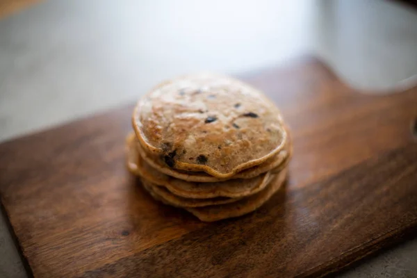 stack of vegan chocolate chip pancakes