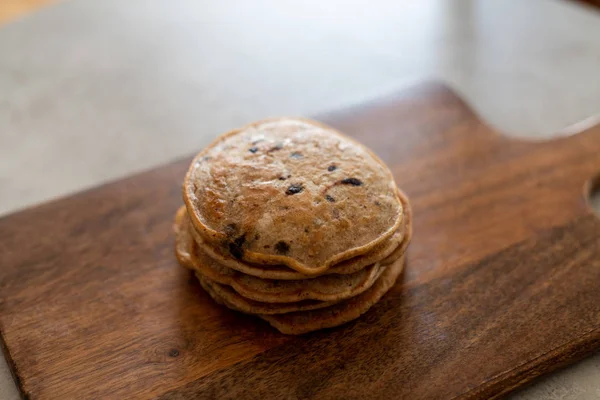 stack of vegan chocolate chip pancakes