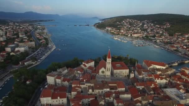 Flygfoto Trogir Kroatien Liten Turiststad Kroatien — Stockvideo