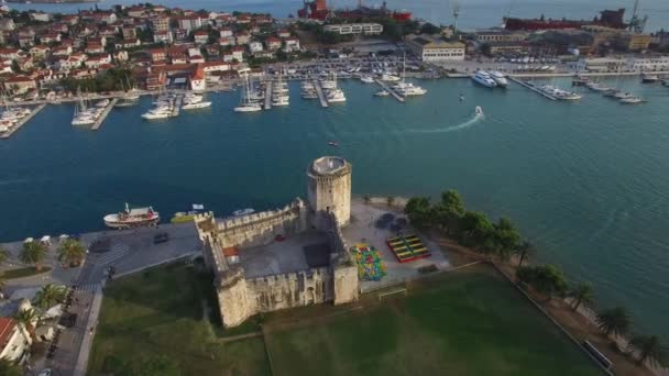 Flygfoto Trogir Kroatien Liten Turiststad Kroatien — Stockvideo