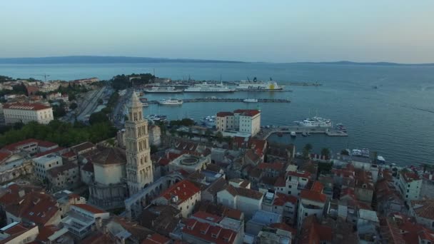 Luchtfoto Van Split Kroatië Stad Aan Adriatische Zee Prachtige Kust — Stockvideo