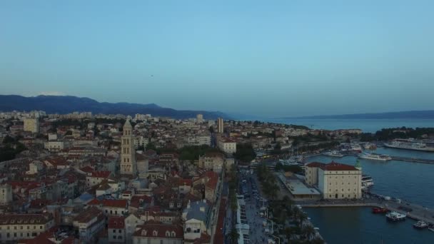 Luchtfoto Van Split Kroatië Stad Aan Adriatische Zee Prachtige Kust — Stockvideo