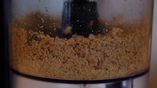 Making Almond Butter Food Processor Preparing Vegan Food — Stock Video