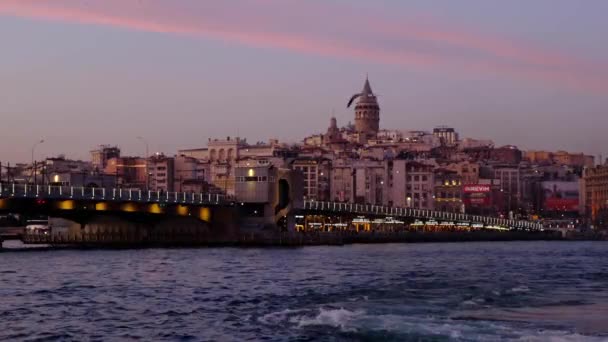 Istanbul Turki 2020 Matahari Terbenam Pada Jam Magis Menara Galata — Stok Video