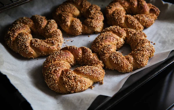 Zelfgemaakte Simit Traditionele Turkse Bagel — Stockfoto