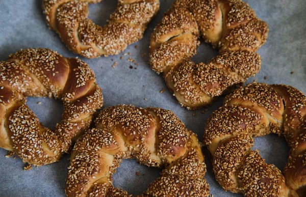 Homemade Simit Tradycyjny Turecki Bajgiel — Zdjęcie stockowe