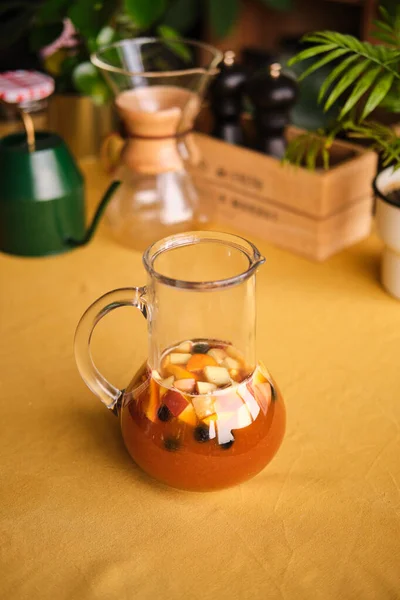 Homemade Sangria Ice Tea Ice Tea Fresh Fruits Orange Juice — стокове фото
