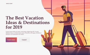 Havaalanında bir Treveller. Dünyanın her yerinde. Vektör düz modern reklam pankartı.