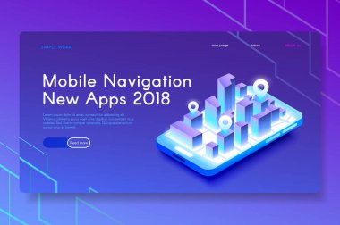 Yeni Mobil Navigasyon Uygulamaları. Modern izometrik ağ illüstrasyonu