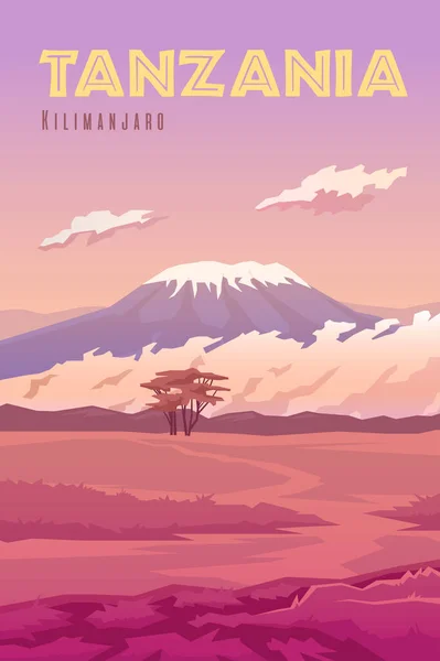 Tanzania El volcán Kilimanjaro — Vector de stock