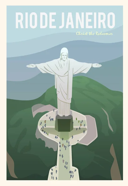 Tiempo para viajar. En todo el mundo. Cartel vectorial calidad. Cristo Redentor . — Archivo Imágenes Vectoriales