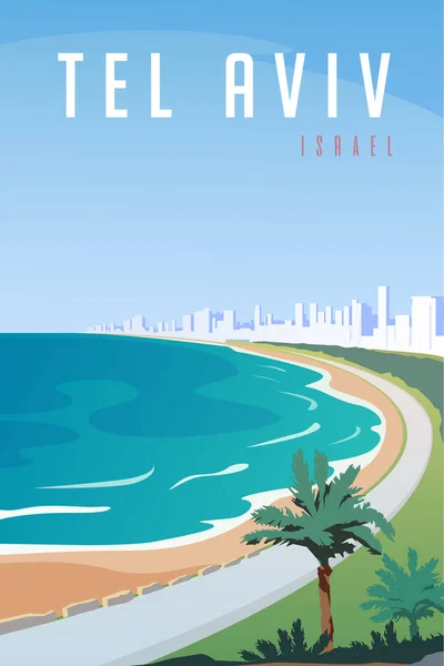 Vector art deco retro poster. Tel Aviv, İsrail.
