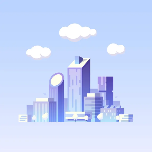 Vector flat illustration. Future city. Modern buildings. Green city — Stock Vector