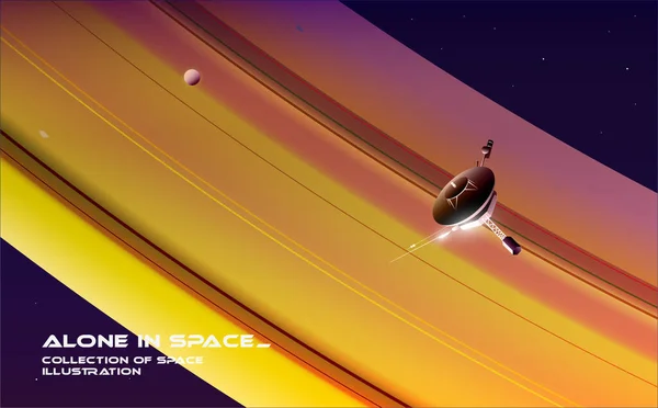 A explorar o espaço. Uma sonda está voando perto de Saturno . — Vetor de Stock
