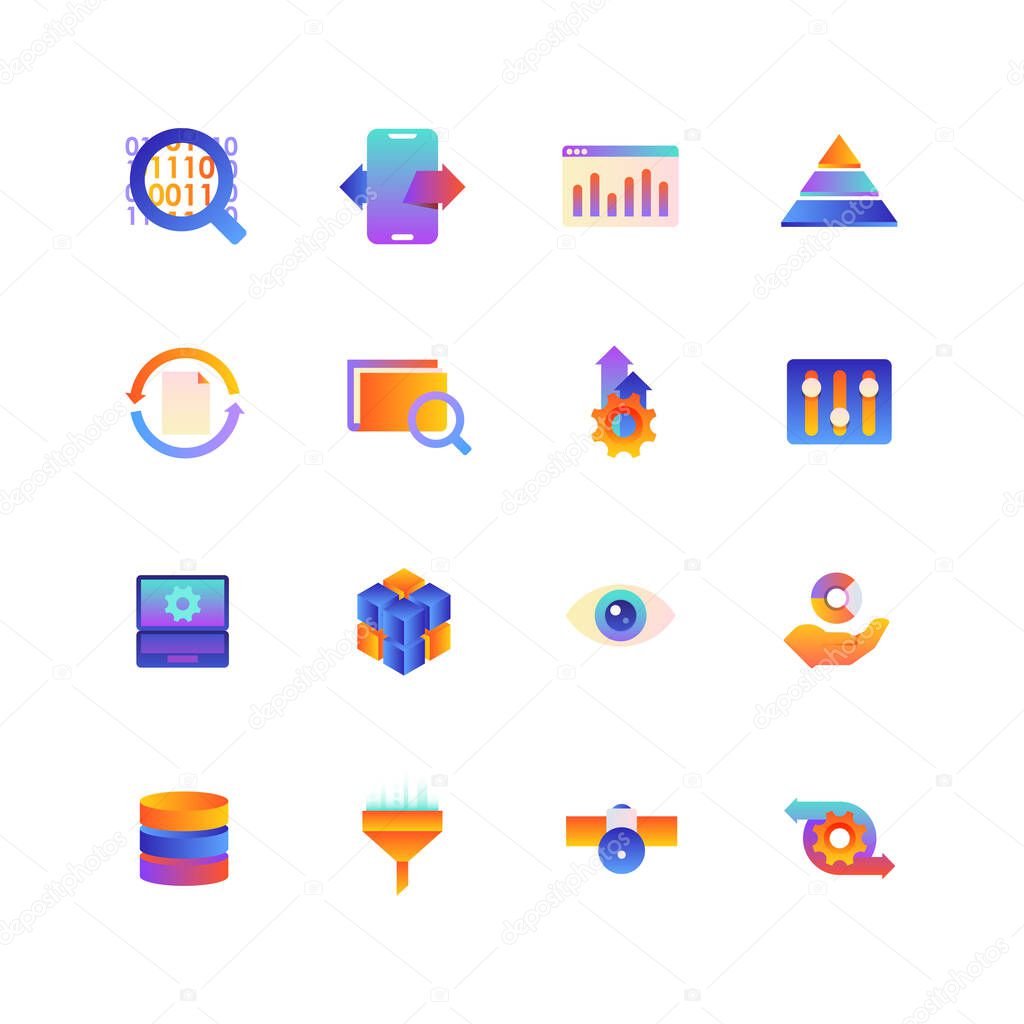 Set of Data. Vector Gradient Icons. Editable Color. 48x48