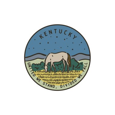 Vintage vektör yuvarlak etiketi. Kentucky mi? Nehir Yiyen At