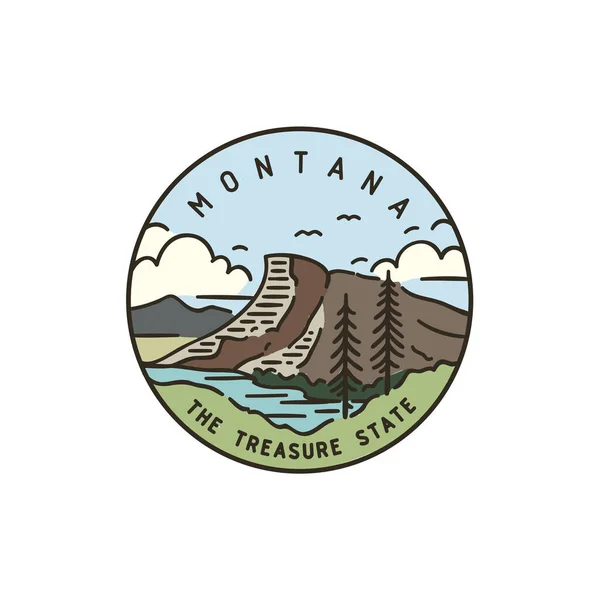 Vintage Vector Rond Label Montana Rotsachtige Bergen — Stockvector