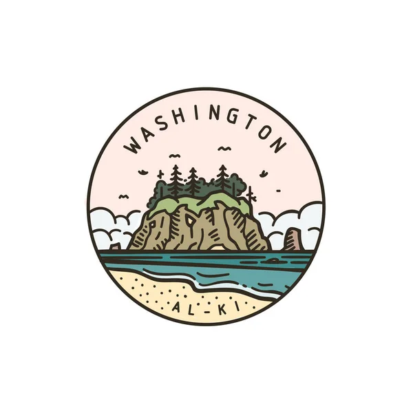 Etiqueta Redonda Vetor Vintage Washington Parque Nacional Ilha — Vetor de Stock