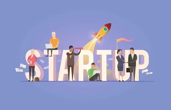 Startup, csapat, csapatmunka — Stock Vector