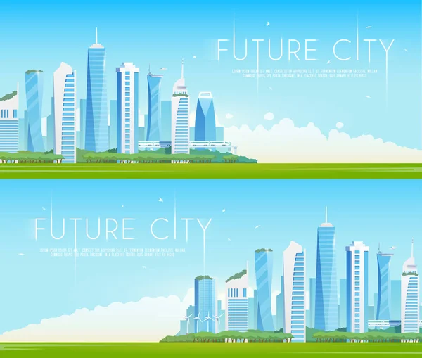 Libro abierto con smart city. Edificios modernos. Ciudad verde . — Vector de stock