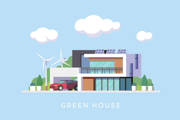 Зелений будинок. Векторні плоскі ілюстрації . — стоковий вектор