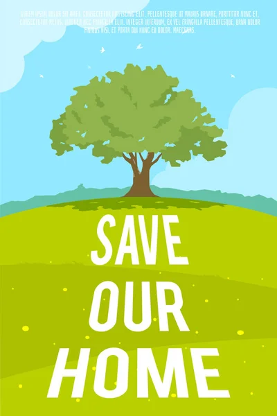 Σώσε το σπίτι μας. Διάνυσμα ρετρό αφίσα. Εικονογράφηση οικολογίας — Διανυσματικό Αρχείο