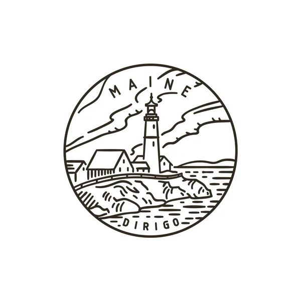 Etiqueta redonda vector Vintage. Faro de Maine. Océano — Vector de stock