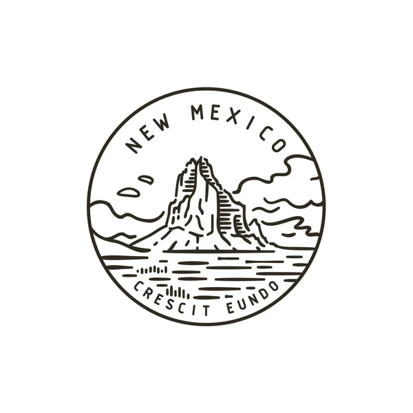 Etiqueta Redonda Vetor Vintage Novo México Shiprock —  Vetores de Stock