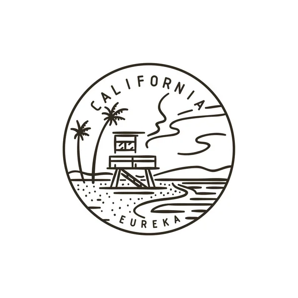 Vintage Vector Rond Label California Beach Ocean — Stockvector