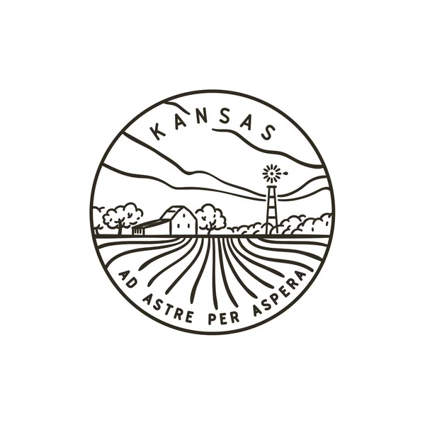 Vintage Vector Rond Label Kansas Farm Field — Stockvector