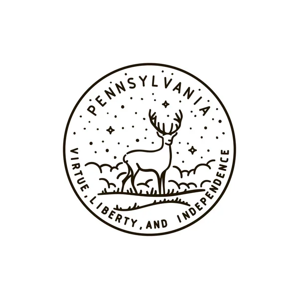 Vintage Vector Label Pennsylvania Wild Deer — Stock Vector