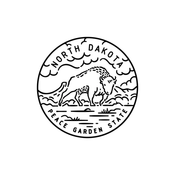 Vintage Vector Label North Dakota Bison — Stock Vector