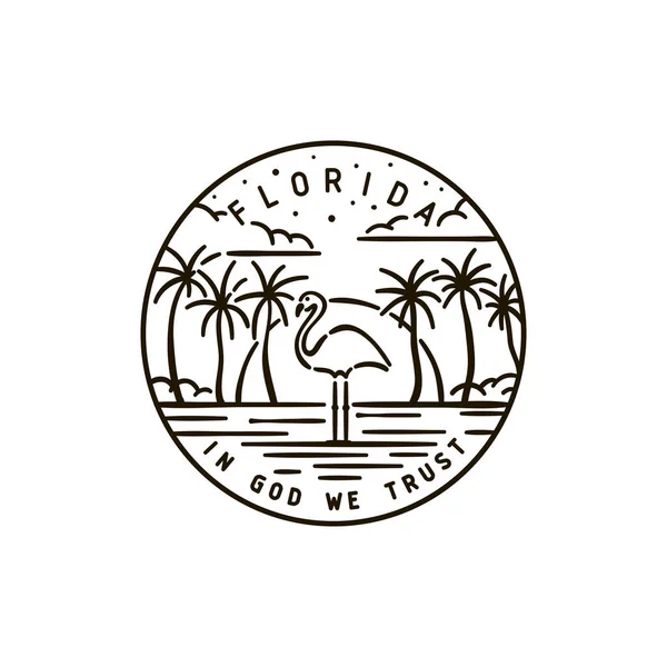 Etiqueta Redonda Vetor Vintage Florida Flamingo Pôr Sol —  Vetores de Stock