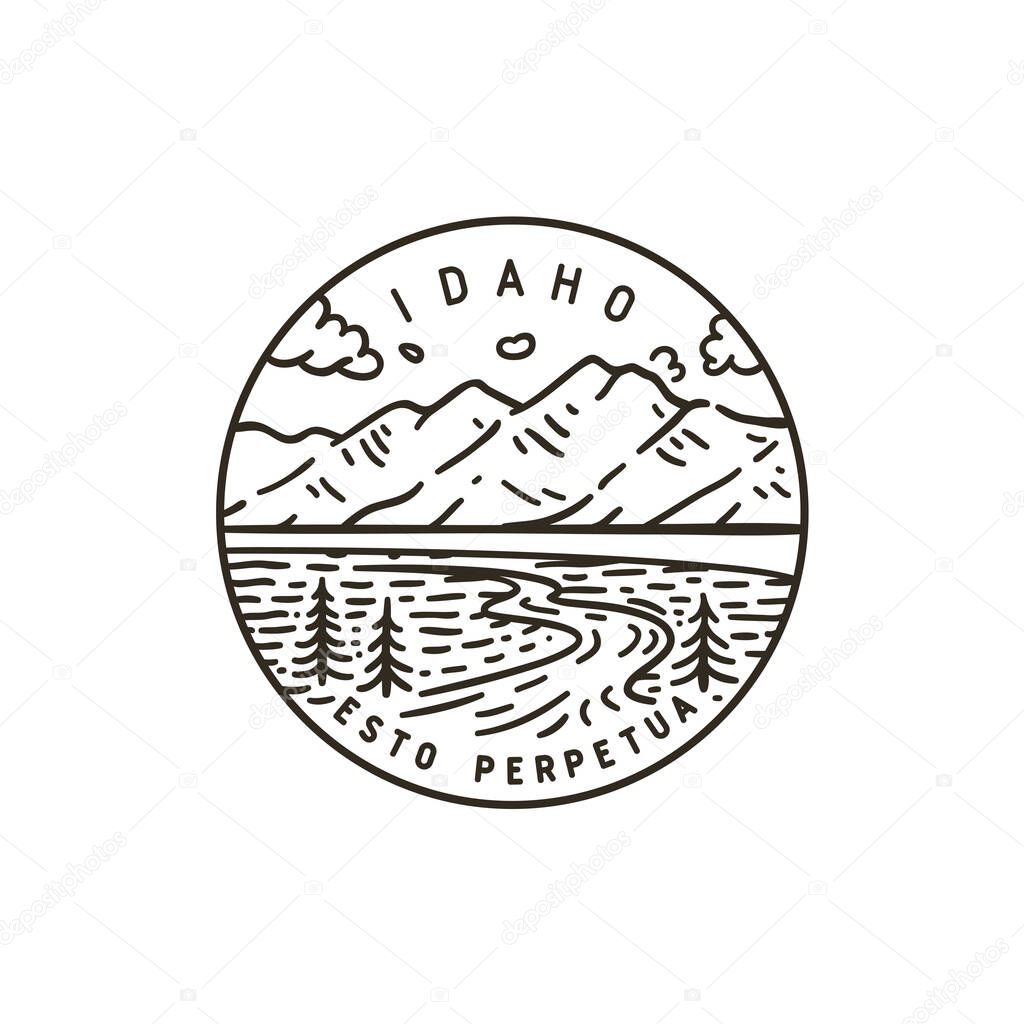 Vintage vector round label. Idaho. Teton river. National Park