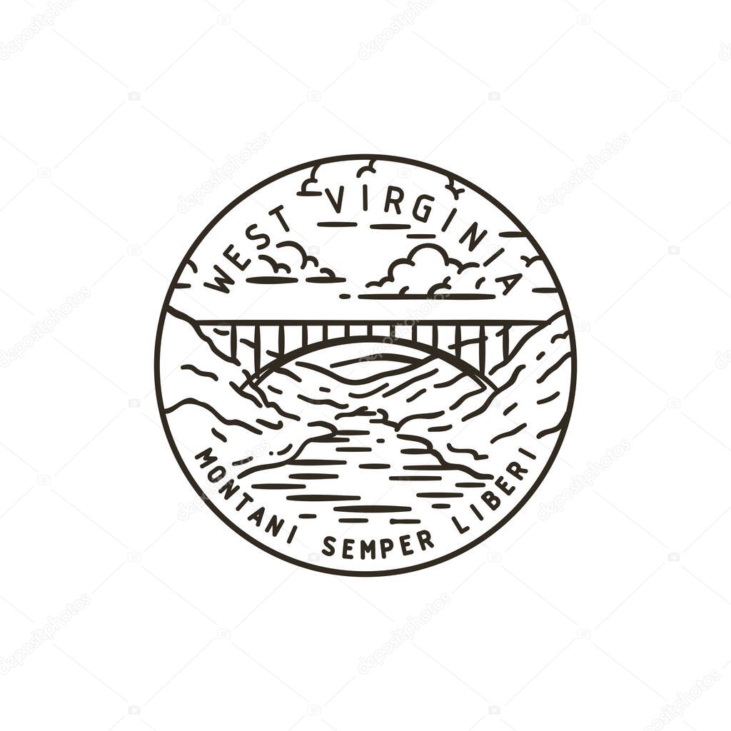 Vintage vector round label. West Virginia. Bridge