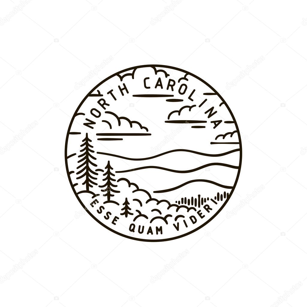 Vintage vector round label. North Carolina. Mountains