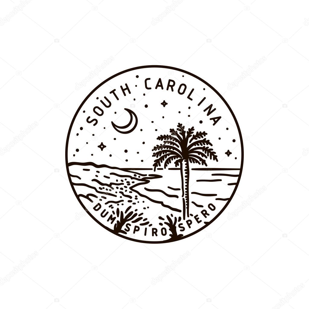 Vintage vector round label. South Carolina. Palm