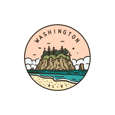 Vintage vektör yuvarlak etiketi. - Washington. Ada Ulusal Parkı