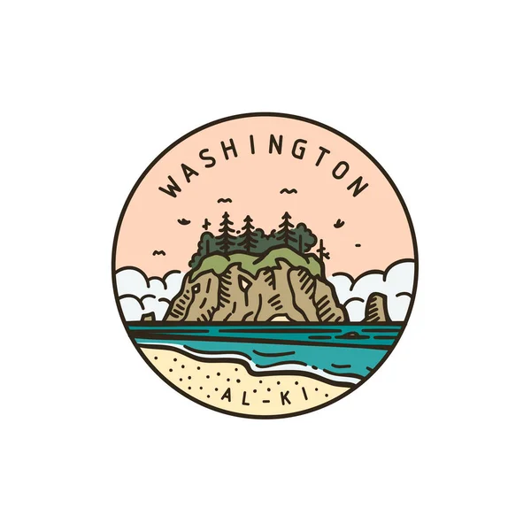 Vintage Vektor Rund Etikett Washington Öns Nationalpark — Stock vektor