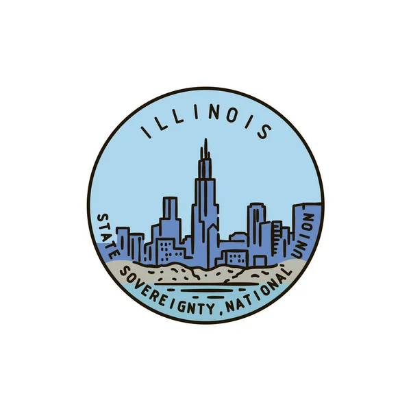 Vintage Vector Rond Label Illinois Chicago Stad — Stockvector