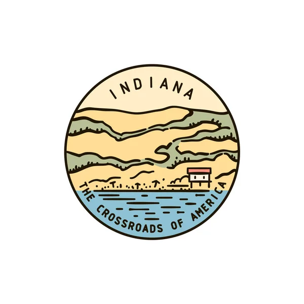 Vintage Vector Rond Label Het Strand Van Indiana Duinen — Stockvector