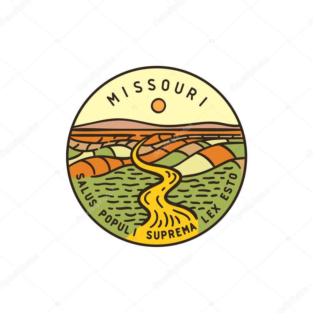 Vintage vector round label. Missouri River. State of Missouri.